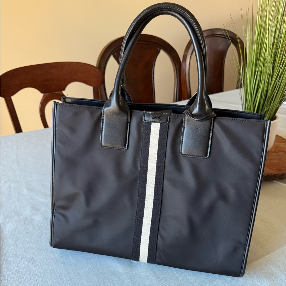 DKNY Black Tote Bag with Contrast Stripe
